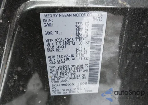 2016 Nissan Pathfinder S from USA, damaged, VIN 5N1AR2MM2GC651699